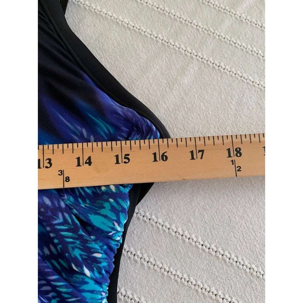 Miraclesuit Temptation One Piece Swimsuit Size 14 Blue Black Tummy Control